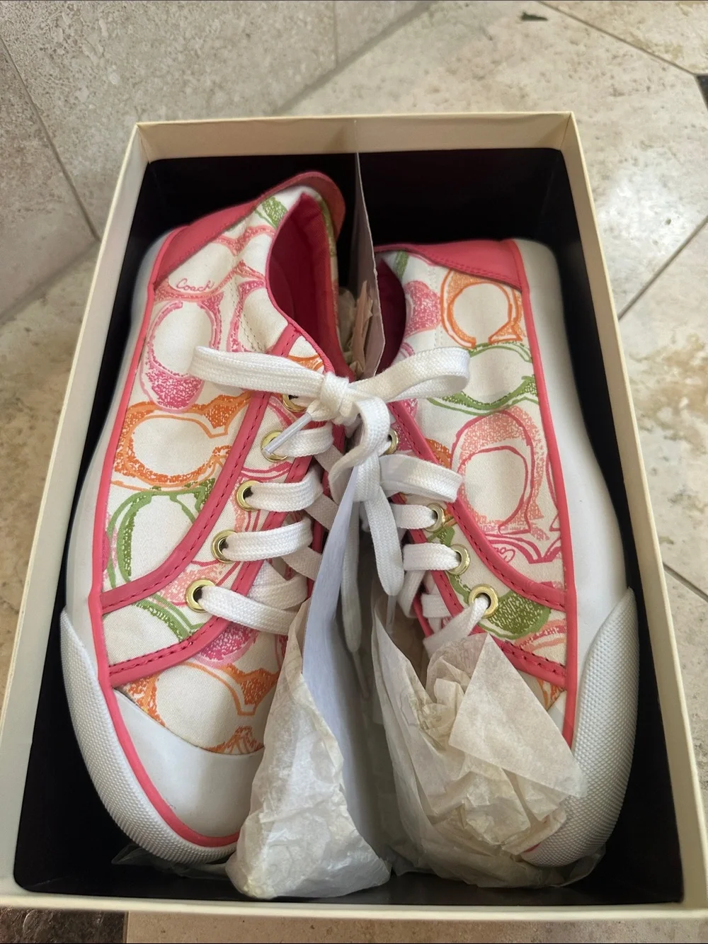 New Coach Pink White Sneakers with Pink and Multicolor Signature Print
